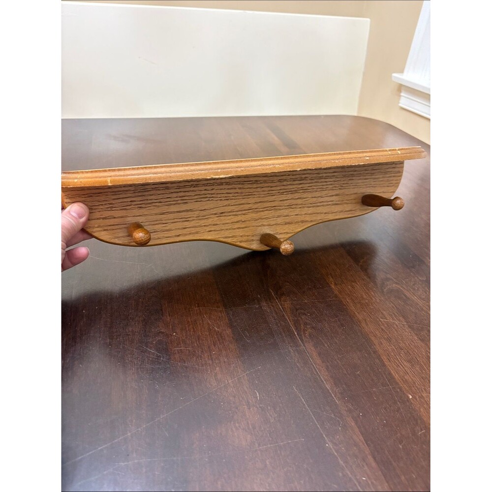 Wall Shelf with Three Pegs - Light Oak